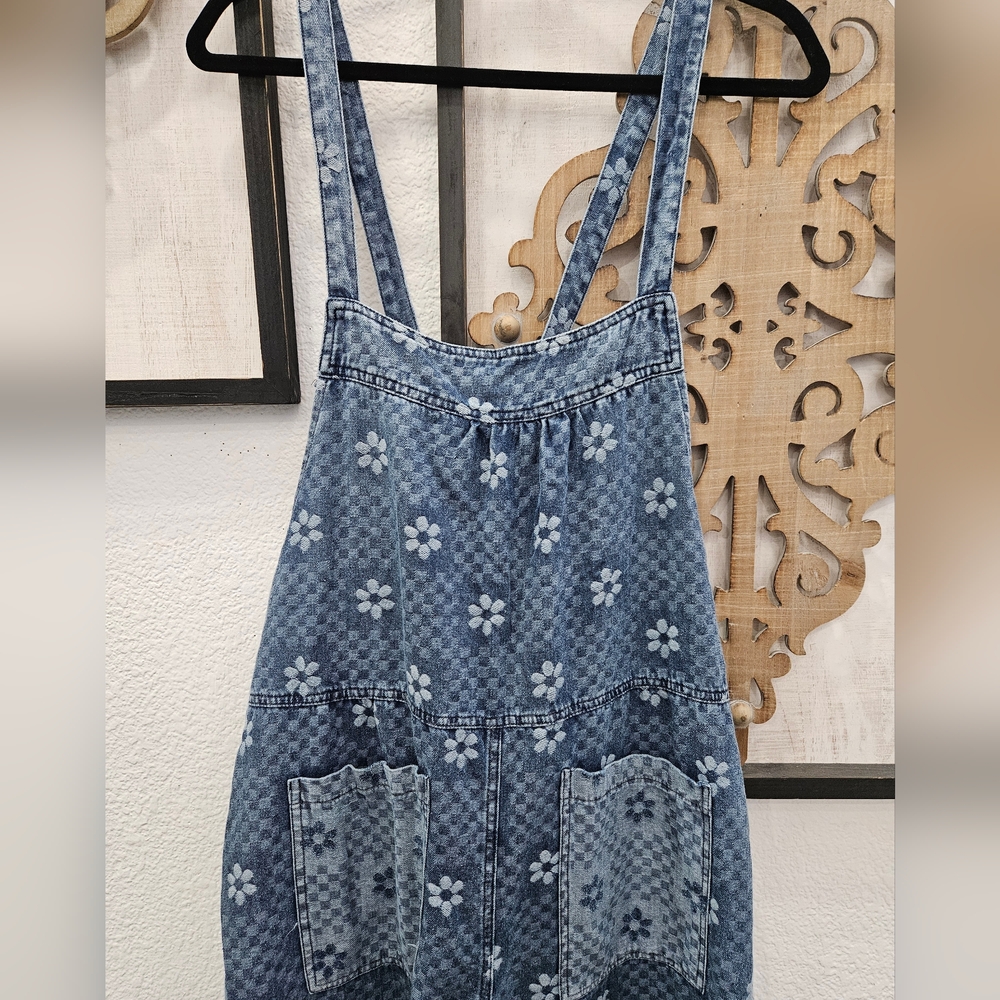 Blue Velvet Floral Washed Wide Leg Overalls - Picture 4 of 7